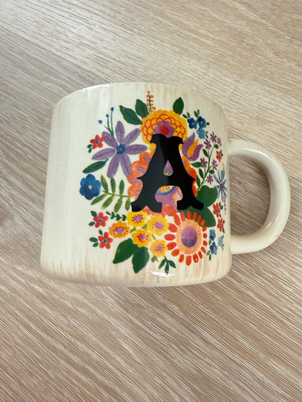 Natural life letter A spring floral coffee mug